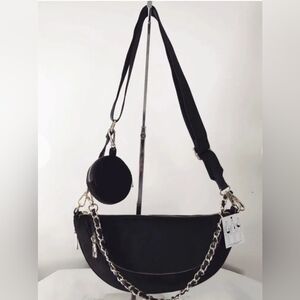 Sondra Roberts Black Crossbody Bag with Chain Detail